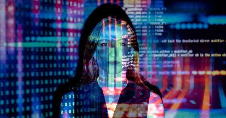 AI - Code Projected Over Woman
