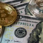 Blockchain - Bitcoins and U.s Dollar Bills